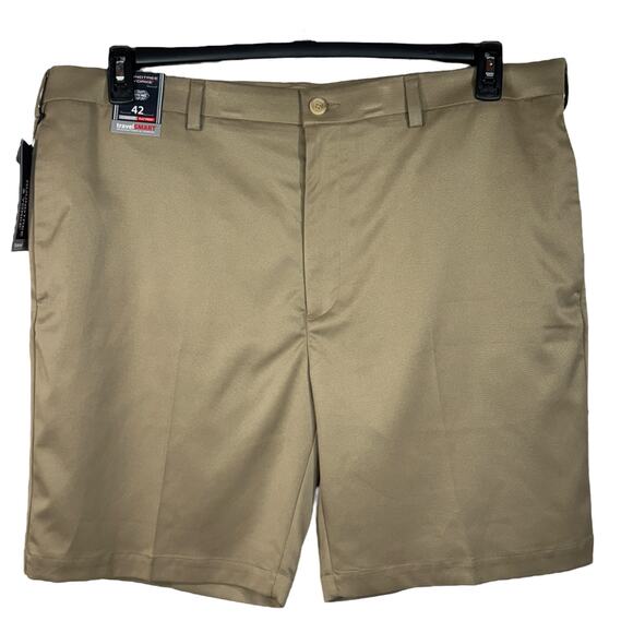 Roundtree & Yorke SZ 42 Travel Smart Shorts Classic Fit Flat Front Zip-Fly Tan - Picture 1 of 9